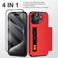 thumbnail image 2 of 4-in-1 for iPhone 15 Pro Max Case with Screen Protector & Camera Cover Full Body Hybrid iPhone 15 Pro Max Case Wallet Card Holder Shockproof Protective Phone Case for iPhone 15 Pro Max (Red), 2 of 14