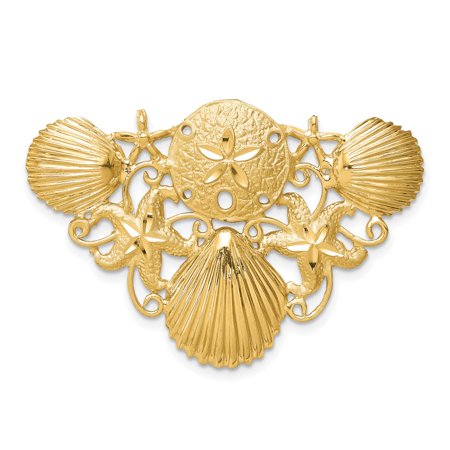 14k Yellow Gold Nautical Pendant for Women with Sand Dollar, Starfish, Scallop Shell Motifs, Ocean Sea Life Charm, Coastal Marine Jewelry, Beachwear Inspired Accessory