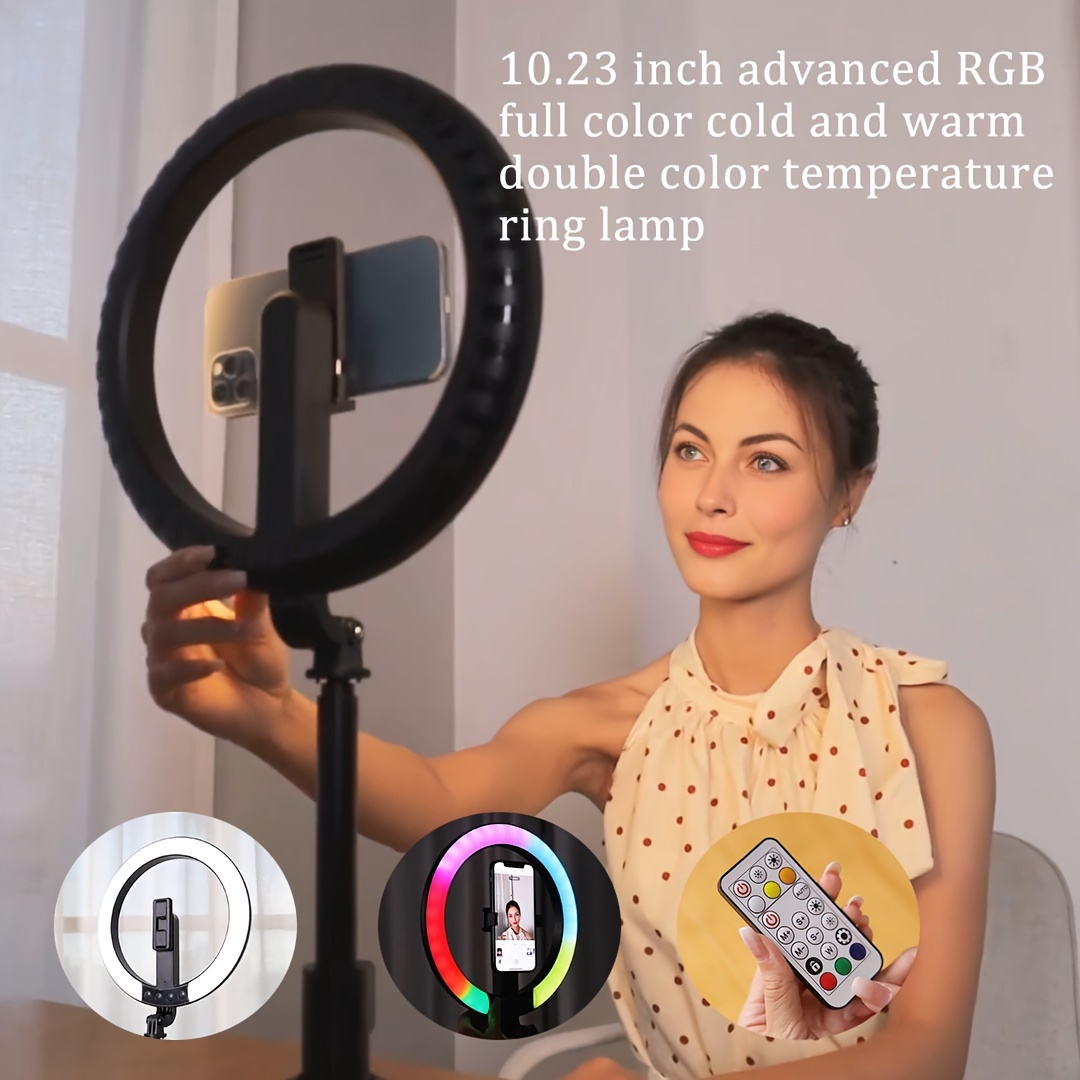 Portable RGB Ring Light with Stand, Selfie Stick, Dual Remotes & Built-in Battery for Live Streaming & Outdoor Events