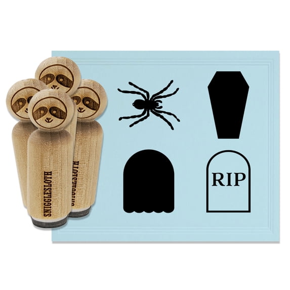 Halloween Tombstone RIP Ghost Coffin Spider Rubber Stamp Set for Scrapbooking Crafting Stamping - Small 3/4 Inch