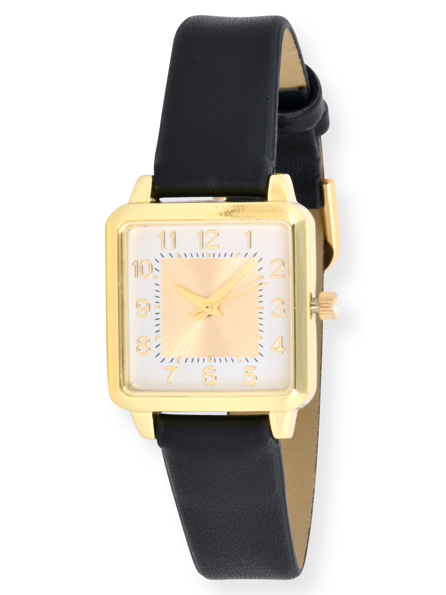 Time and Tru Women's Square Gold Tone Watch with Faux Leather Strap