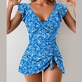 thumbnail image 2 of TODOZO One Piece Swimdress Tummy Control Ruffle Swimsuit for Women Tie Knot Swim Dresses V Neck Bathing Suit Skirt Bathing Suit for Women 2025 Newspring Lace Print Split Solid Color Swimsuit, 2 of 4