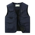 thumbnail image 4 of Fengqque Summer Men's Casual Fashion Solid Color Sleeveless V-neck Vest Sleeveless Casual Jacket Multi-pocket Navy XXXL(XXXL), 4 of 9