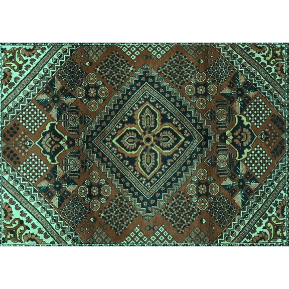 Ahgly Company Machine Washable Indoor Rectangle Persian Turquoise Blue Traditional Area Rugs, 5' x 7'