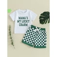 thumbnail image 3 of Elippeo Baby Shorts Set 3M 6M 12M 18M 24M 3Y St Patricks Day Short Sleeve Crew Neck Letters Print T-shirt with Plaid Shorts 2-piece Outfit, 3 of 10