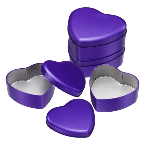4Pack Heart Shaped Metal Tins Box, Empty Candy Jars Containers with Lids, Dark Purple-L