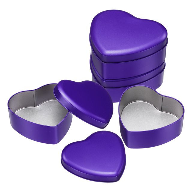 4Pack Heart Shaped Metal Tins Box, Empty Candy Jars Containers with Lids, Dark Purple-L