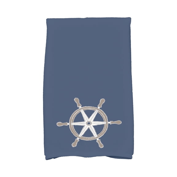 Simply Daisy, 16 x 25 Inch, Ship Wheel, Geometric Print Kitchen Towel, Navy Blue