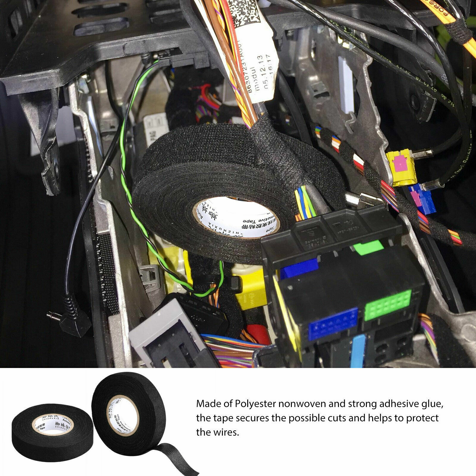 XZKING 4Rolls 82ft Car Multipurpose Tape Self Adhesive Anti Squeak Rattle Felt Automotive Wiring Harness Tape Black Wiring Loom Tape Cloth Tape