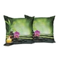 thumbnail image 6 of Ambesonne Spa Themed Throw Pillow Cover 2 Pack, Orchid Leaves and Rocks, 16", Apple Green and Fuchsia, 6 of 6