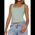 thumbnail image 2 of Camiseta Sin Mangas con Cuello Cuadrado para Mujer, de Doble Capa, Básica, para Entrenamiento de Verano, Informal. Verde M, 2 of 7