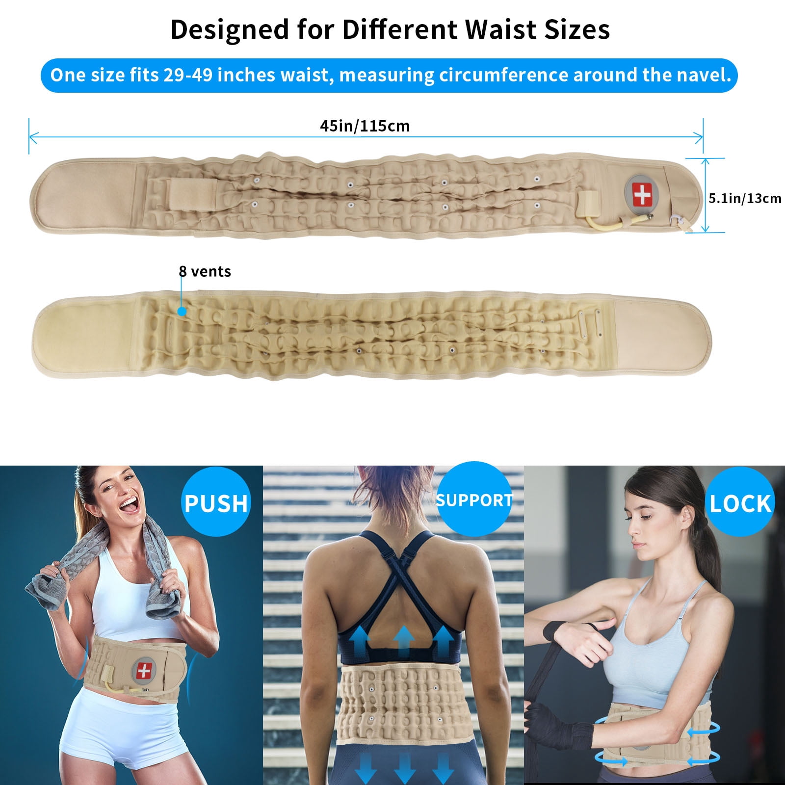 GINEKOO Lumbar Back Support Belt Unisex Compression, Beige