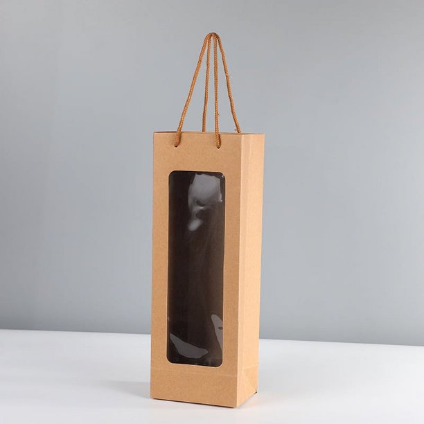 Zhuge Bolsas de embalaje para cajas de regalo, flores con ventana transparente rectangular, regalos, bolsos de embalaje para vino tinto (marrón)