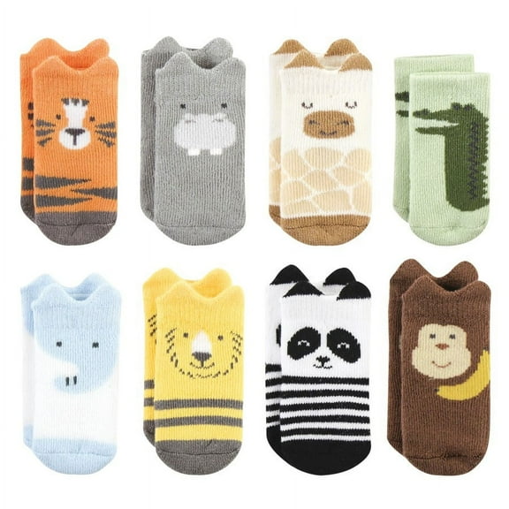 Hudson Baby Infant Boy Cotton Rich Newborn and Terry Socks, Zoo Animals, 0-6 Months