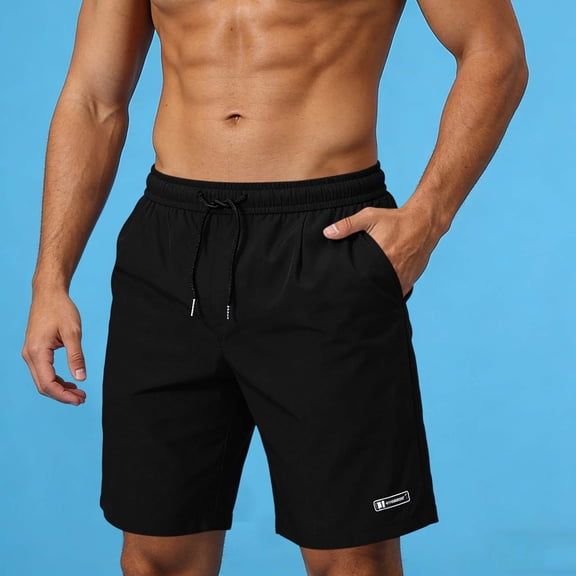 COSFO Summer Men Shorts Basketball Casual Black Shorts Elastic Waist Drawstring Jogger Lightweight Loose Fit Shorts