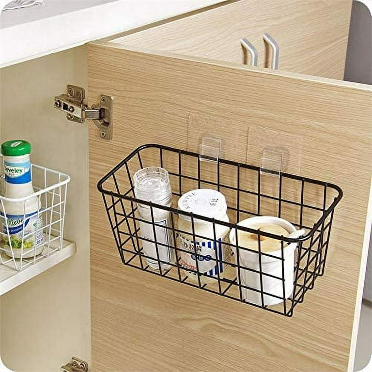 LeleCAT Hanging Kitchen Baskets for Storage Adhesive Sturdy Small Wire Storage Baskets with Kitchen Food Pantry Bathroom Shelf Storage No Drilling
