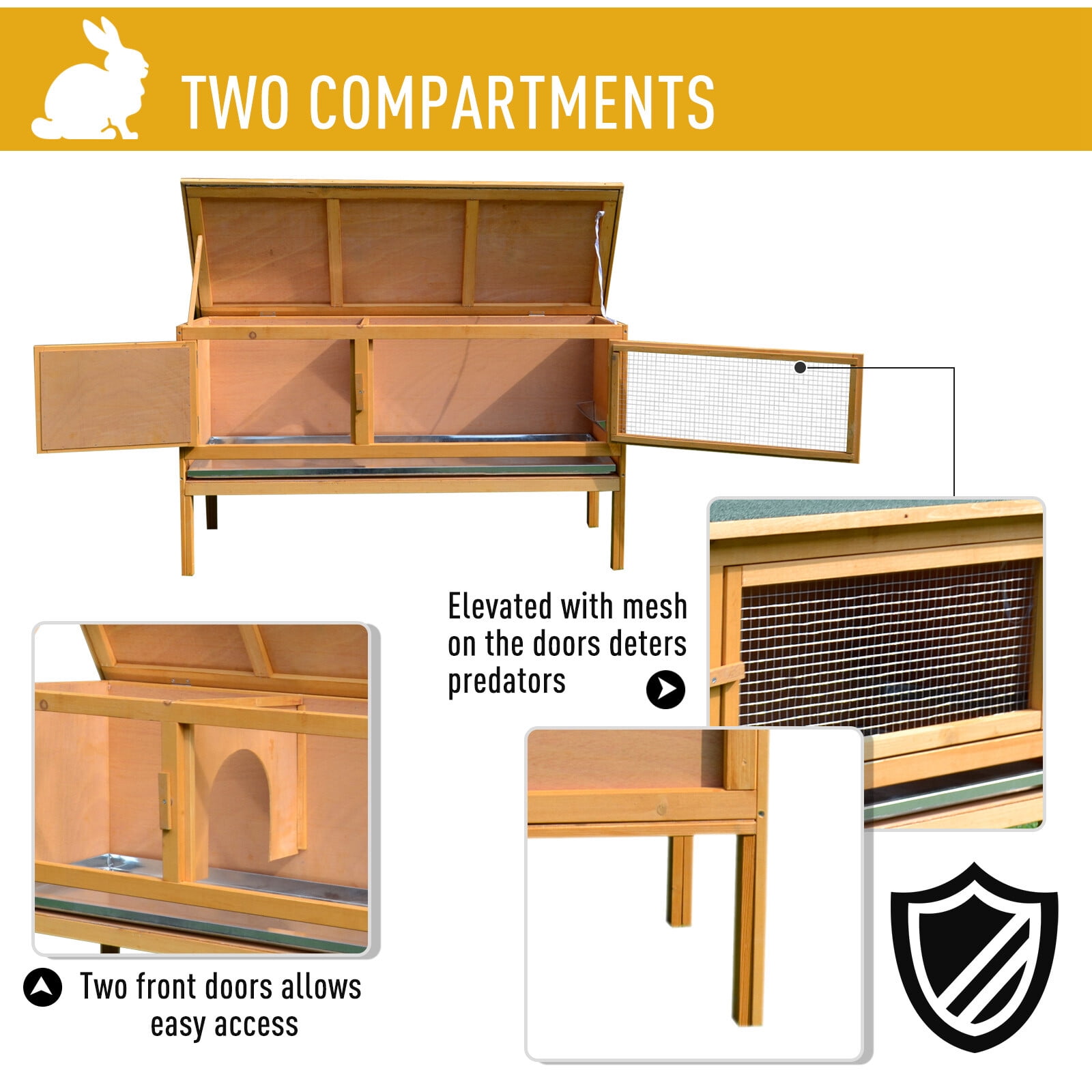 CRXX Raised Outdoor Small Animal Backyard Habitat Wood Hutch Weather Resistant Cage