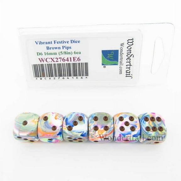Vibrant Festive Dice with Brown Pips 16mm (5/8in) D6 Set of 6 Wondertrail