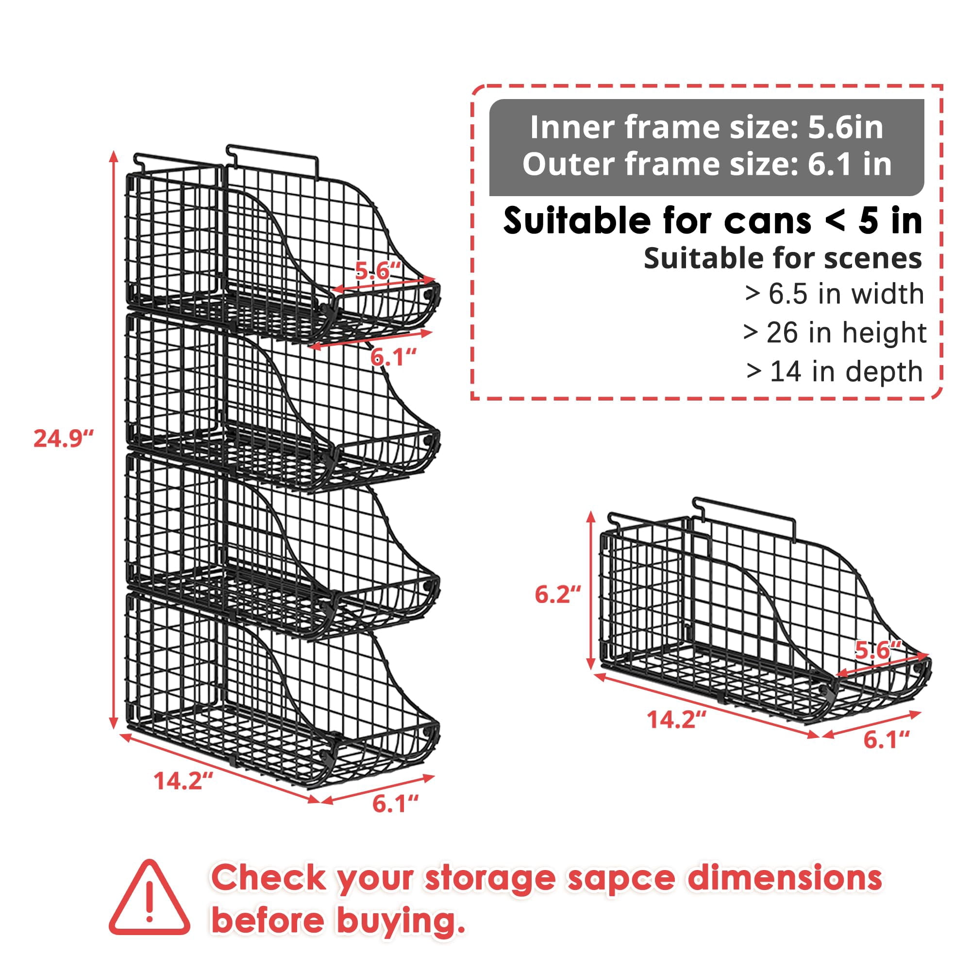 8-pack Can Organizer For Pantry  Stackable Cabinet Food Shelves Fridge Wire Cupboard Storage Holds Up To 72 Beers Small Metal Bin Drink Beverage Egg Gillas Rack Kitchen Countertops Rv