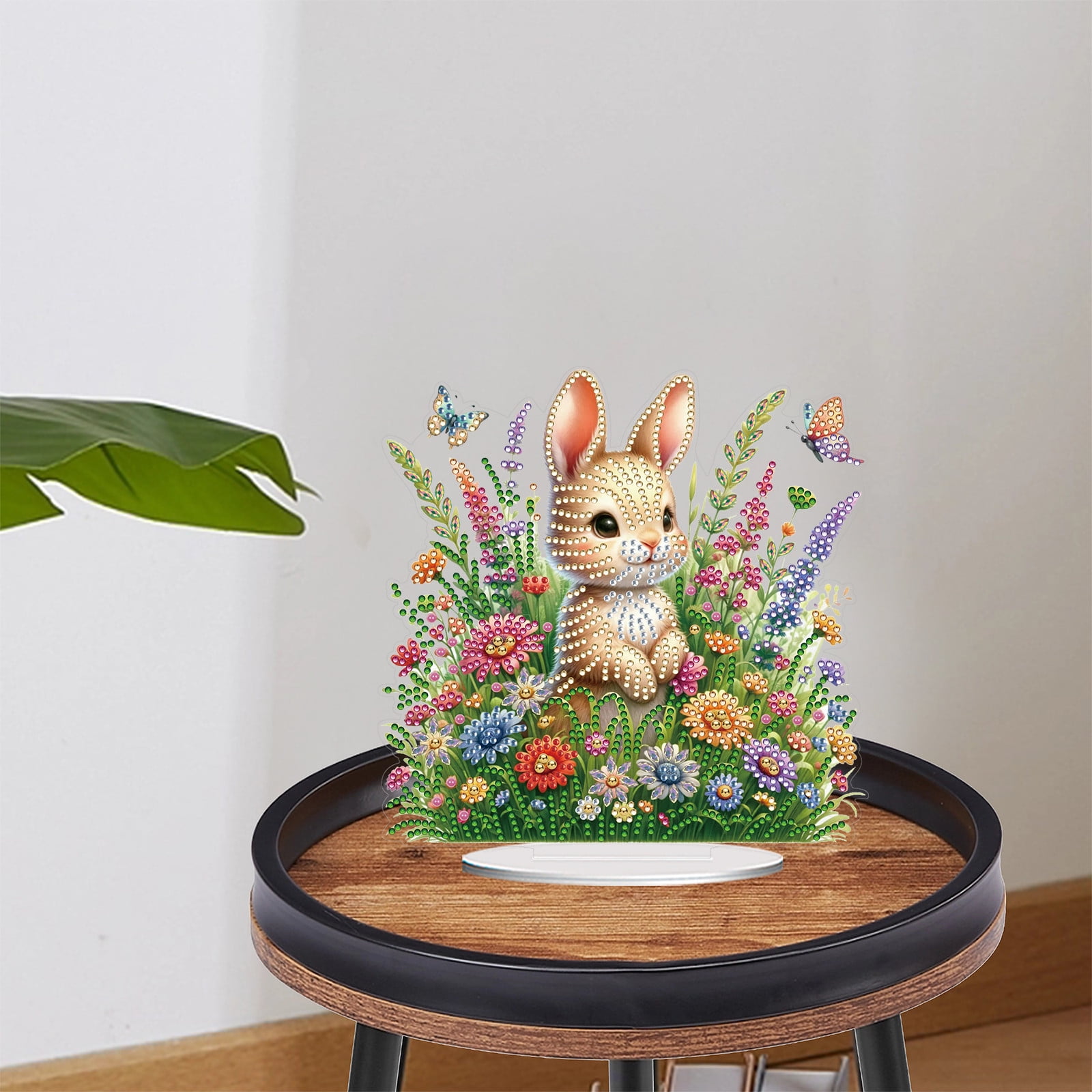 FLOPESN DIY Diamond Art Painting Easter Bunny Ornament Kits with Oval Base, Single-Sided Diamond Painting PET Craft for Home Decor