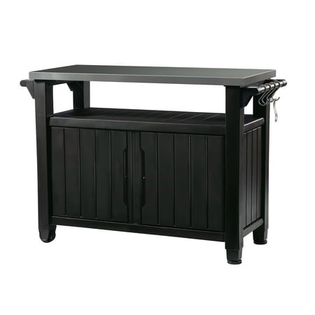 Keter Unity XL Outdoor Durable Kitchen Rolling Bar Cart with Storage Cabinet, Graphite