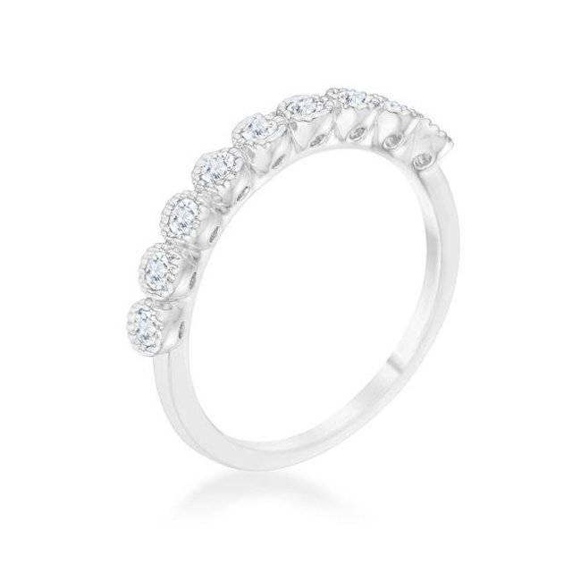Womens Bea 0.27 CT Cubic Zirconia Rhodium Delicate Band - Size 8