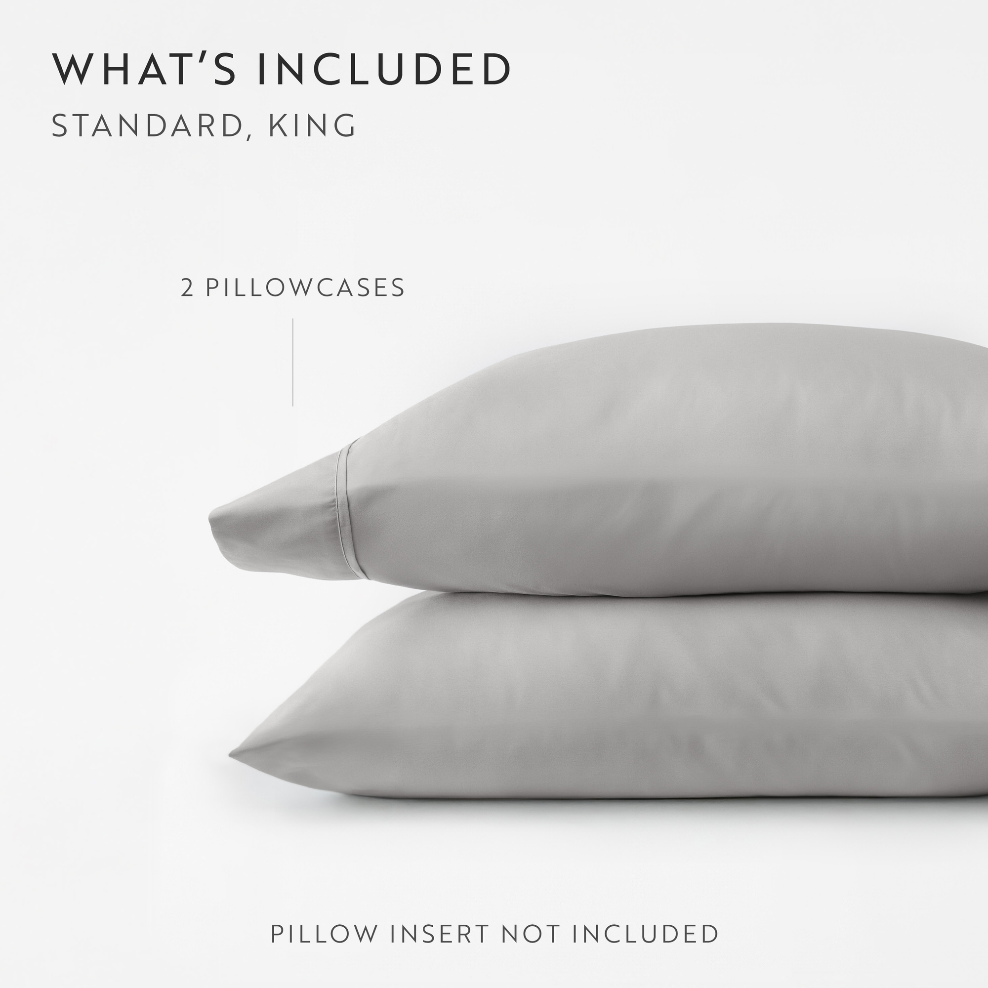 Noble Linens 2 Piece Pillow Case Set, Light Gray, King