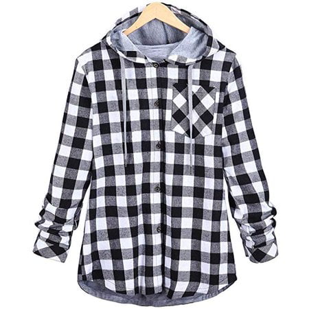 Chaqueta de punto informal de manga larga a cuadros con capucha y otoño para mujer con bolsillo Adepaton CJWUS-3455