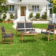 thumbnail image 1 of Costway 4 PCS Patio Rattan Furniture Set Acacia Wood Frame Sofa Loveseat Garden, 1 of 9