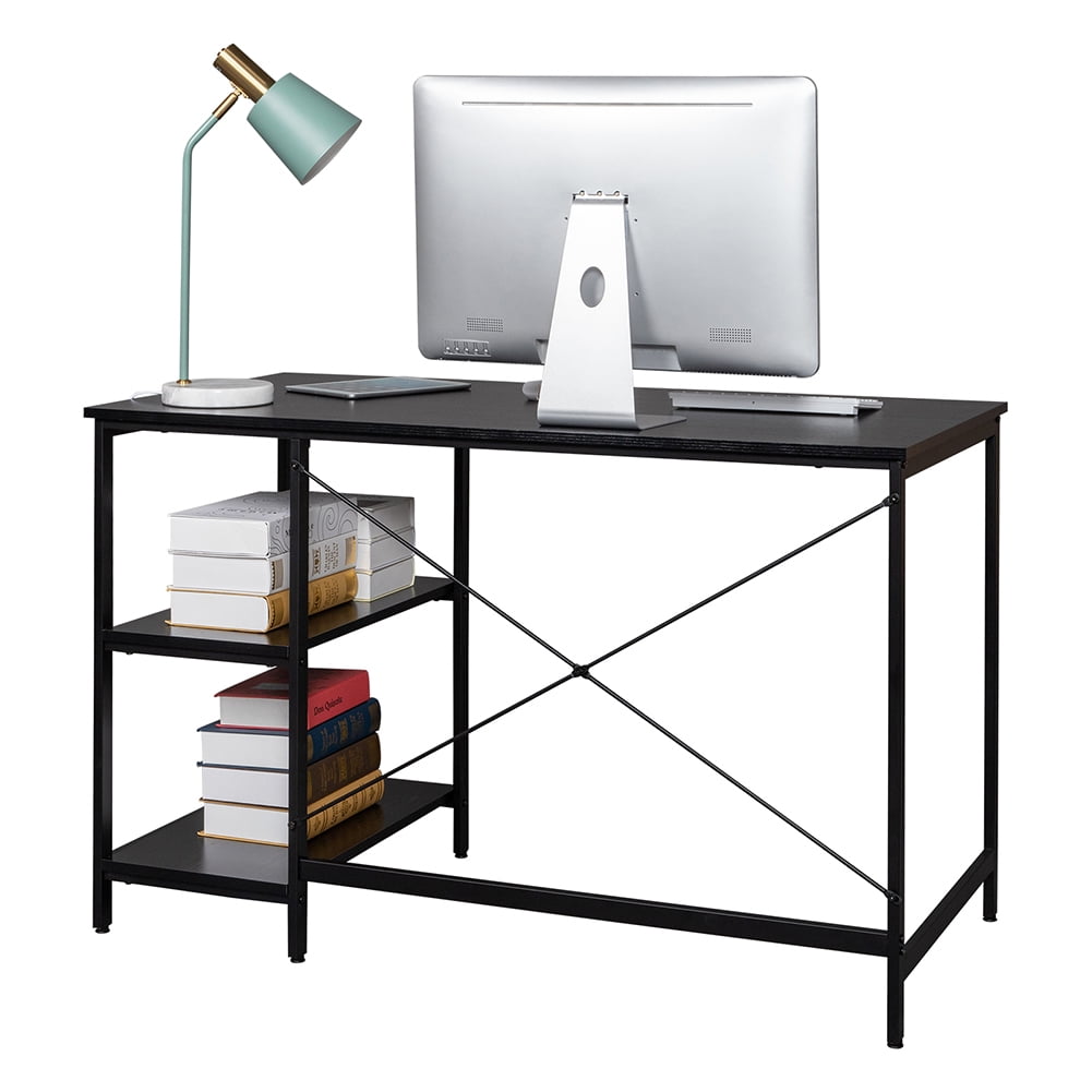 Private Jungle Writing Computer Desk 47", Home Office Study Desk with 2 Storage Shelves on Left or Right Side, Modern Simple Style Wood Table Metal Frame for PC Laptop Notebook