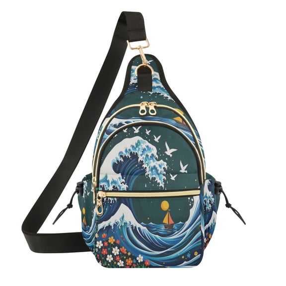 Women Crossbody Bag Fashion Ocean Wave Printed Sling Bags Shoulder for Women