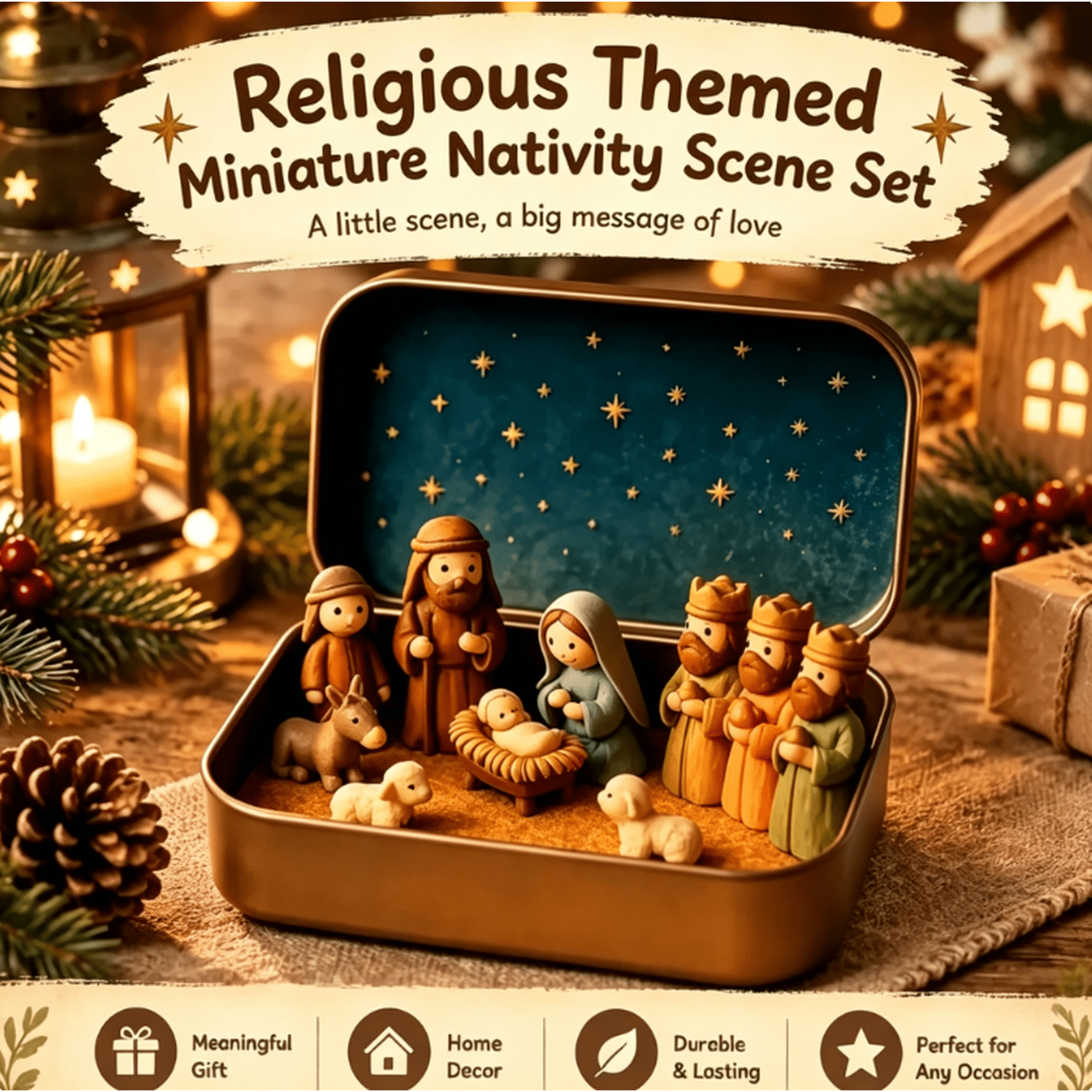 Mini Christmas Nativity Set in a Tin Box Compact Pocket Nativity Scene Resin Holy Family Figures Small Christmas Table Decor Inspirational Secret Santa Present