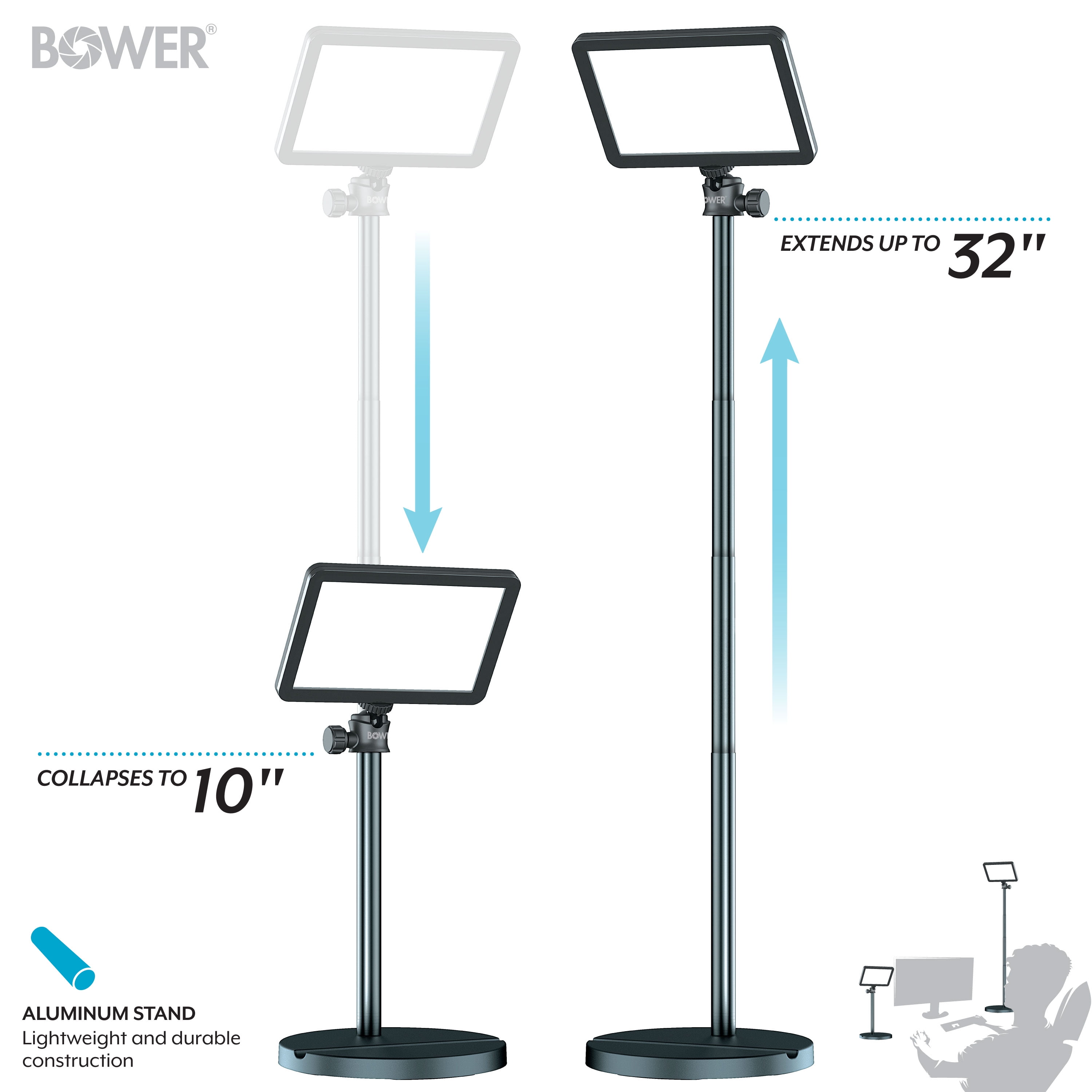 Bower 8" Creator LED RGB Light Kit 2-Pack w/ 32" Extendable Aluminum Stands , Perfect for Content Creation