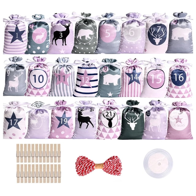 Bolsa con cordón para Calendario de Adviento de Navidad, bolsa colgante con cuenta regresiva para Calendario de Navidad, 24 días de regalo