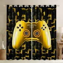 Gamer 30%-50% Blackout Curtains 38"Wx45"L Gaming Curtains & Drapes Black Gold Geometric Game Console Grids Window Curtains For Teen Youth Men Video Game Curtains 2 Panels