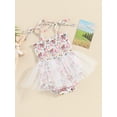 thumbnail image 3 of Bslissey Baby Girls Easter Sleeveless Romper Dress Cartoon Carrot Flower Print Tie-Up Tulle Skirt Hem Jumpsuit Infant Cute Smocked Bodysuit Summer Clothes 3M 6M 12M 18M, 3 of 8