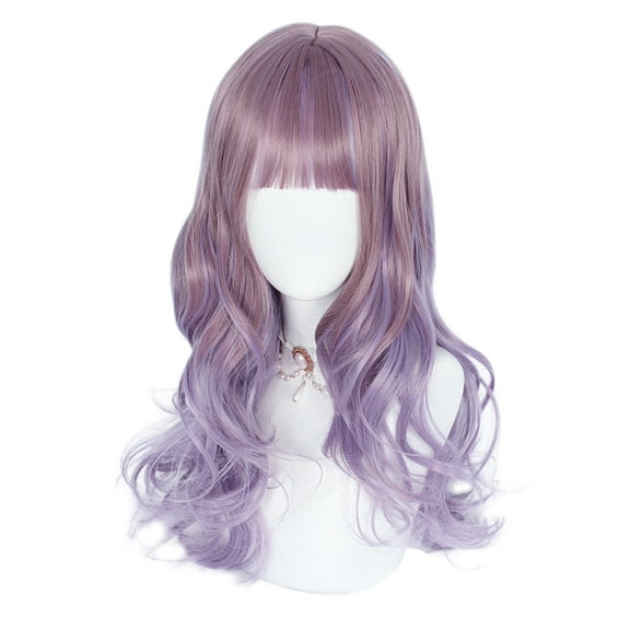 Unique Bargains Human Hair Wigs for Women Lady 24" Purple Gradient Curly Wig with Wig Cap
