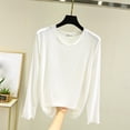 thumbnail image 2 of Womens Long Sleeve Undershirts 2026 Spring Lettuce Trim Base Layer Tops Crew Neck Underwear Top Lounge Homewear, 2 of 8