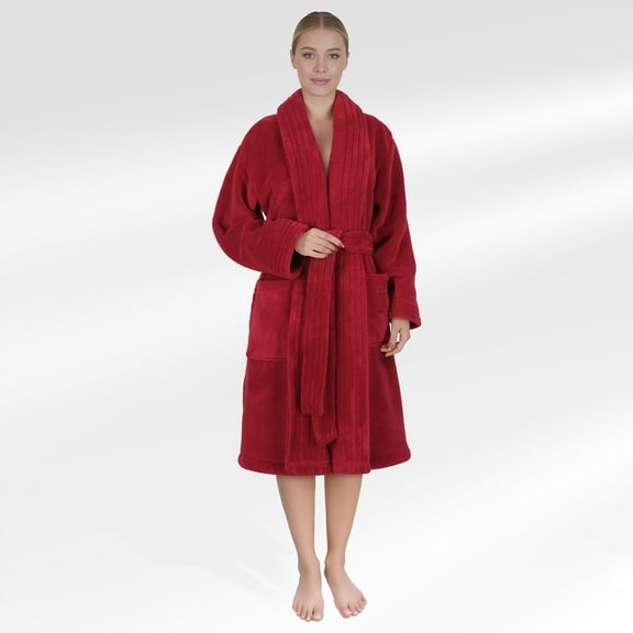American Soft Linen Women’s Fleece Bathrobe – Luxury Soft, Plush, Fuzzy & Warm Robe for Women, Cozy Spa Quality Adult Bathroom Lounge Robe