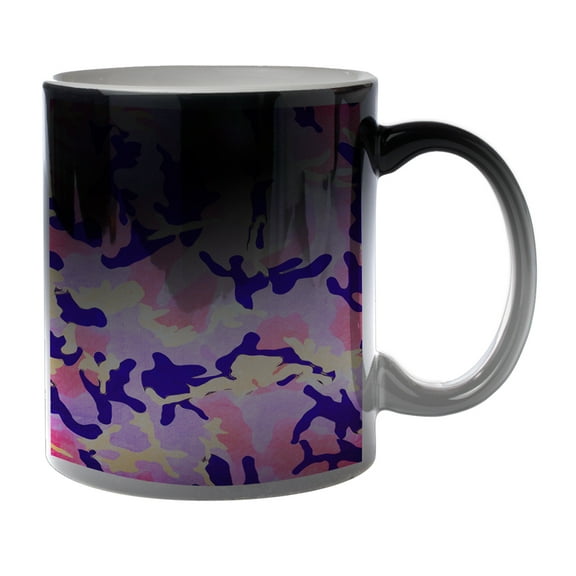 KuzmarK Black Heat Morph Color Changing Coffee Cup Mug 11 Ounce - Purple Camouflage