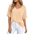 thumbnail image 3 of Lunaseek Plus Size Tops for Women Short Sleeve V-Neck Ladies Tshirts Oversized Solid Tops Clothes under $5.00, 3 of 7