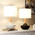 thumbnail image 3 of 23" Ceramic Vase Table Lamp, Black Body with Solid Wood Neck, Modern Farmhouse Style, White Linen Shade, Ideal for Study, Living Room, Bedroom, Hotel, Dining Area & Office, 3 of 10