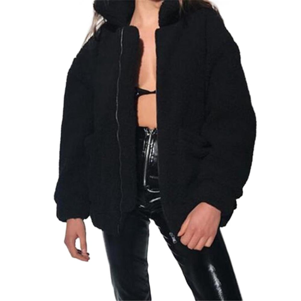 Midress Womens Casual Jackets Winter Warm Faux Fleece Fuzzy Parka Outwear Lady Lapel Comfortable Outercoat Coats
