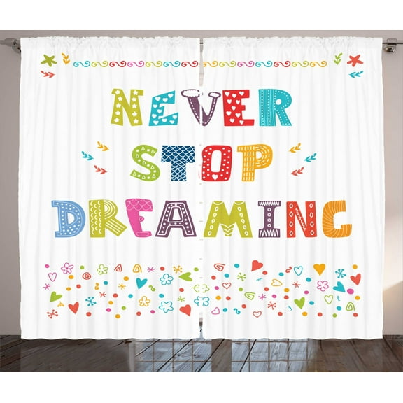 Dream Curtains 2 Panels Set, Nursery Style Arrangement with Colorful Letters with Assortment of Childish Motifs, Window Drapes for Living Room Bedroom, 108"W X 63"L,Multicolor, by Ambesonne