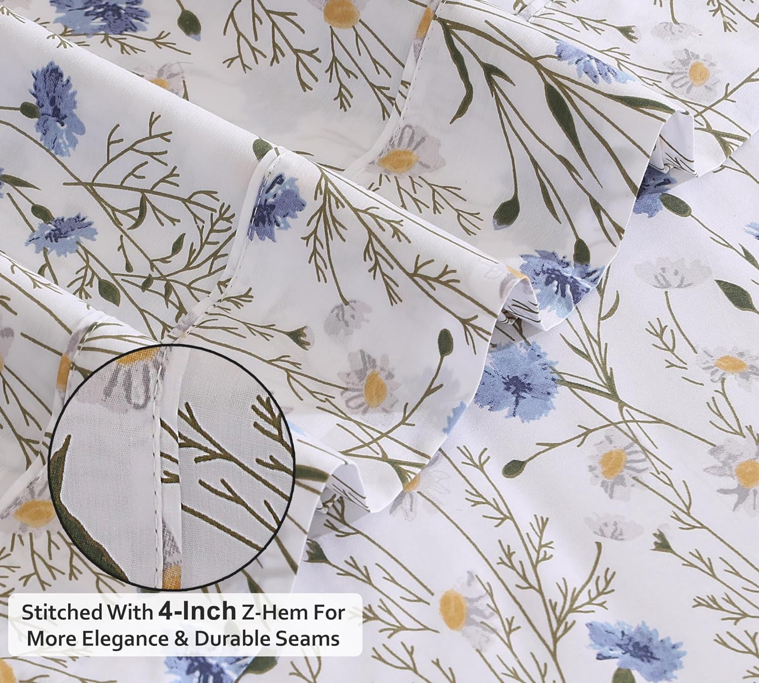 RUVANTI 100% Cotton Sheets – Full Size Percale Bedding, Cooling & Breathable Floral Design, Durable with a Crisp, Soft & Comfortable Feel, 16" Deep Pocket, 4-Piece Set, Sweet Pea