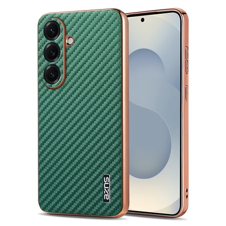 Case for Samsung Galaxy A36 5G Carbon Fiber Textured PC Protective Phone Cover with Electroplated Frame Ultra-Slim Lightweight Shockproof Anti-Drop Design Breathable Heat Dissipation Green