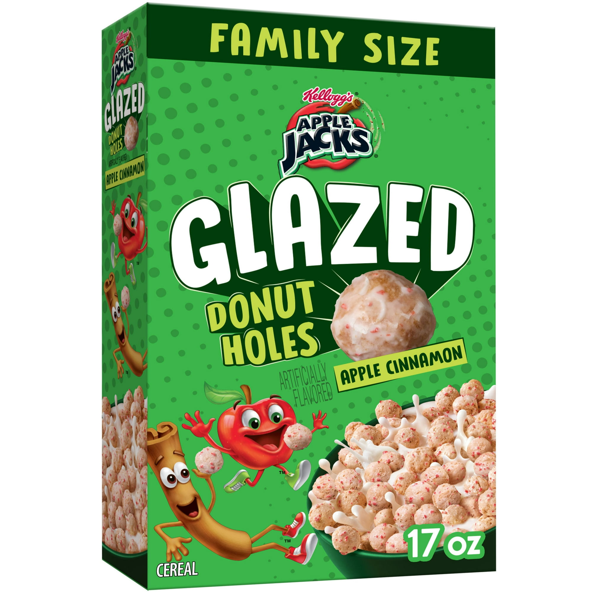 Kellogg's Apple Jacks Glazed Donut Holes Apple Cinnamon Breakfast Cereal, Kids Cereal, Family Size, 17 oz