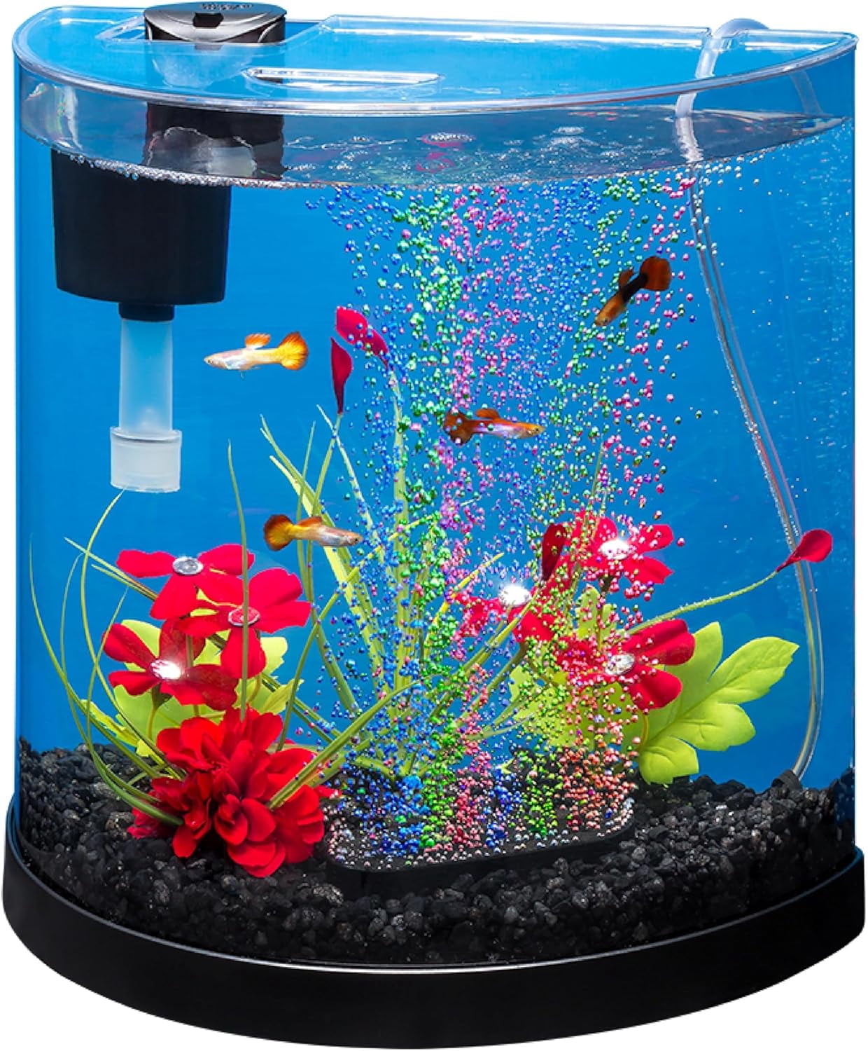 3 Gallon Small Fish Tank, Aquarium Starter Kit, with Filter, Air Pump, & Color Changing Light, Half Moon Shape, for Gold Fish & Betta