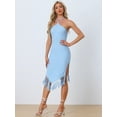 thumbnail image 4 of Unique Bargains Women's Halter Straps Sleeveless Tassels Evening Gown Bodycon Long Dress M Sky Blue, 4 of 6