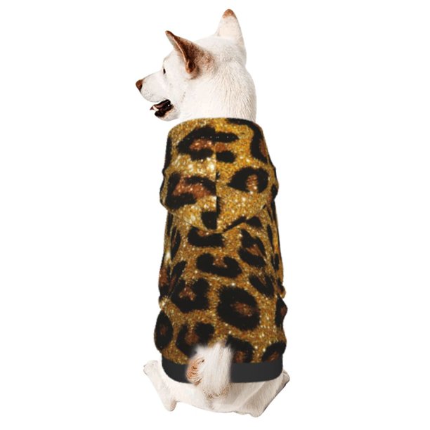 Fotbe Golden Leopard Glitter Sudadera con Estampado para Perros Pequeños – Suéter con Capucha para Mascotas, Tela Suave de Forro Polar con Bolsillo-XX-Large